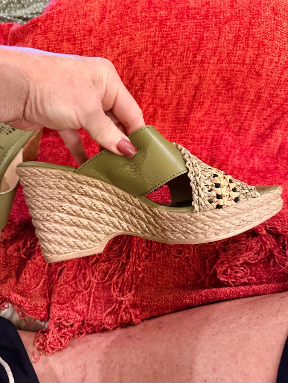 Spring Step Olive Green Woven Crossover Slide Mules